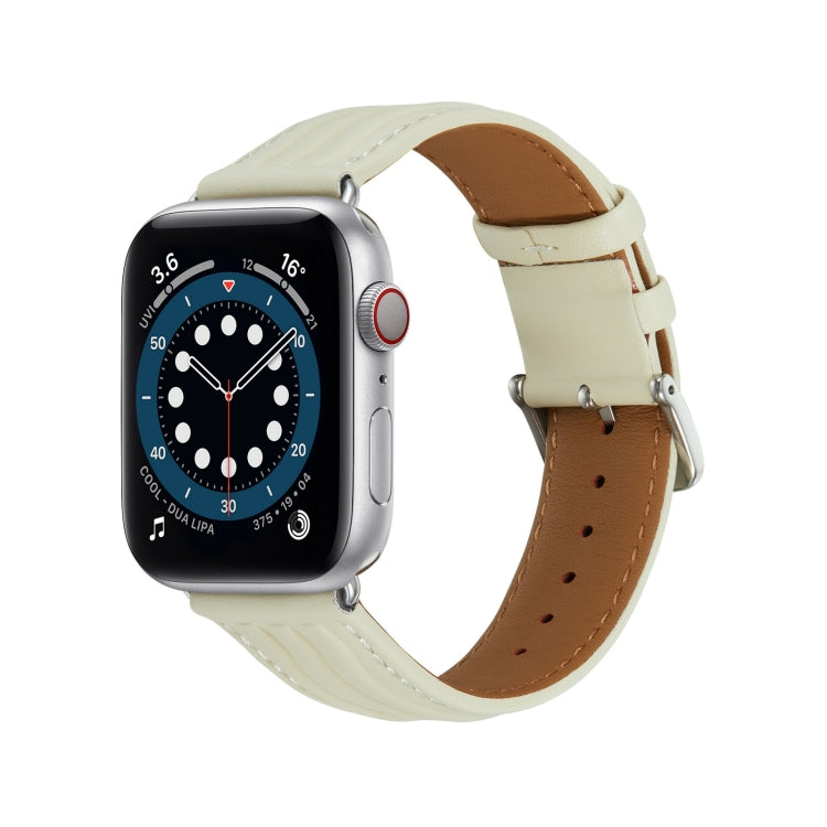 Embossed Line Genuine Leather Watch Band